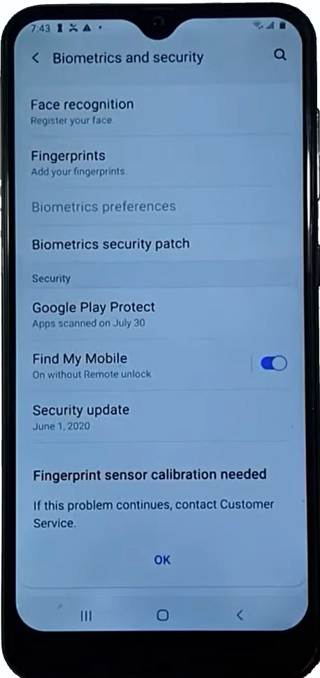 Samsung Galaxy Fingerprint Sensor